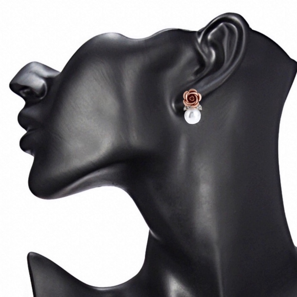 2/$20! Gold w/Champagne Pink Rose/Pearl Earrings - Picture 6 of 9